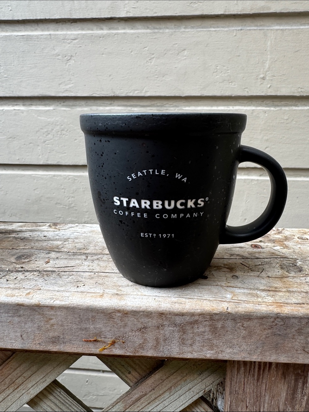 Starbucks Black Matte Logo Mug with White Text. Vintage. 16 ounce. EUC